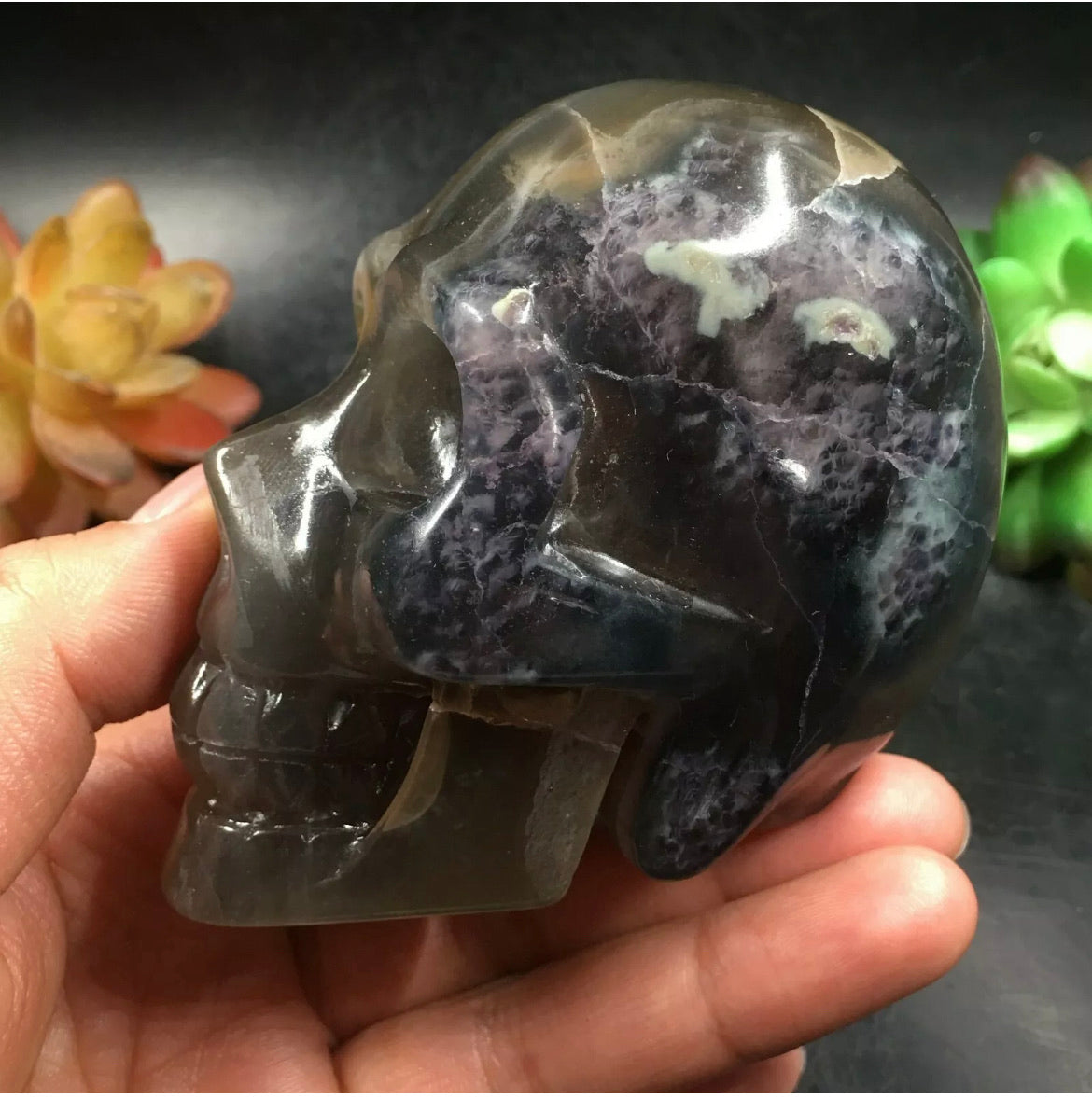 Natural Fluorite gemstone carved Skull