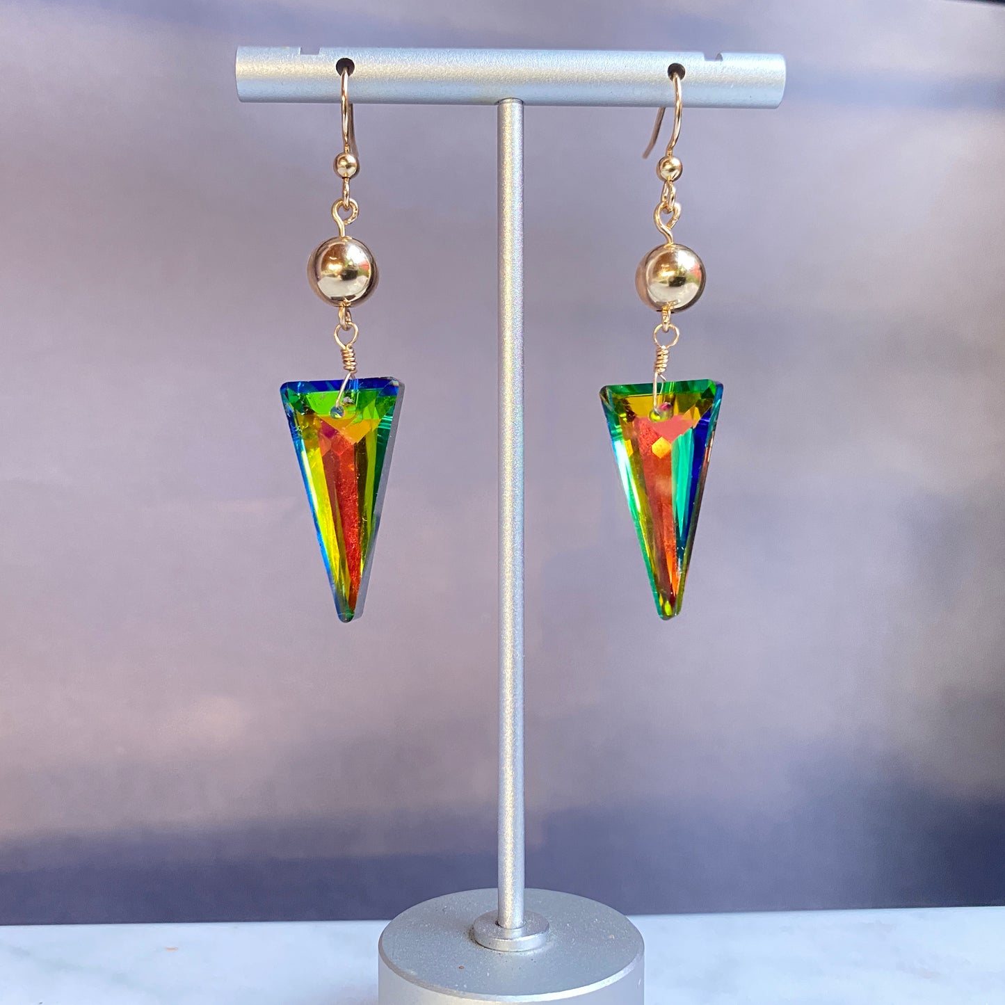 Rainbow Titanium Crystal and 14 kt GF drop earrings