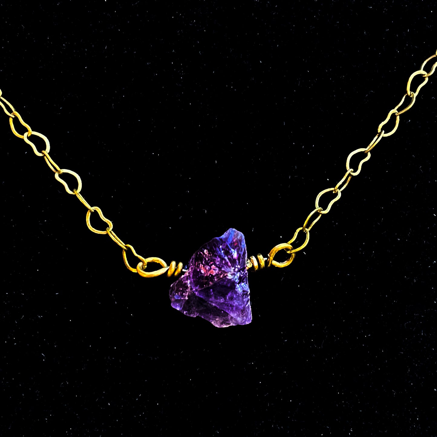 Raw Amethyst gemstone on Brass Heart Chain