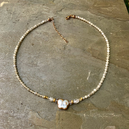 Pearl Butterfly W/ Moonstones and Citrine Gemstones and 14 Kt Gf Choker Necklace