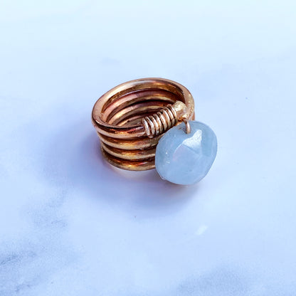 Aquamarine gemstone Heart Brass Ring