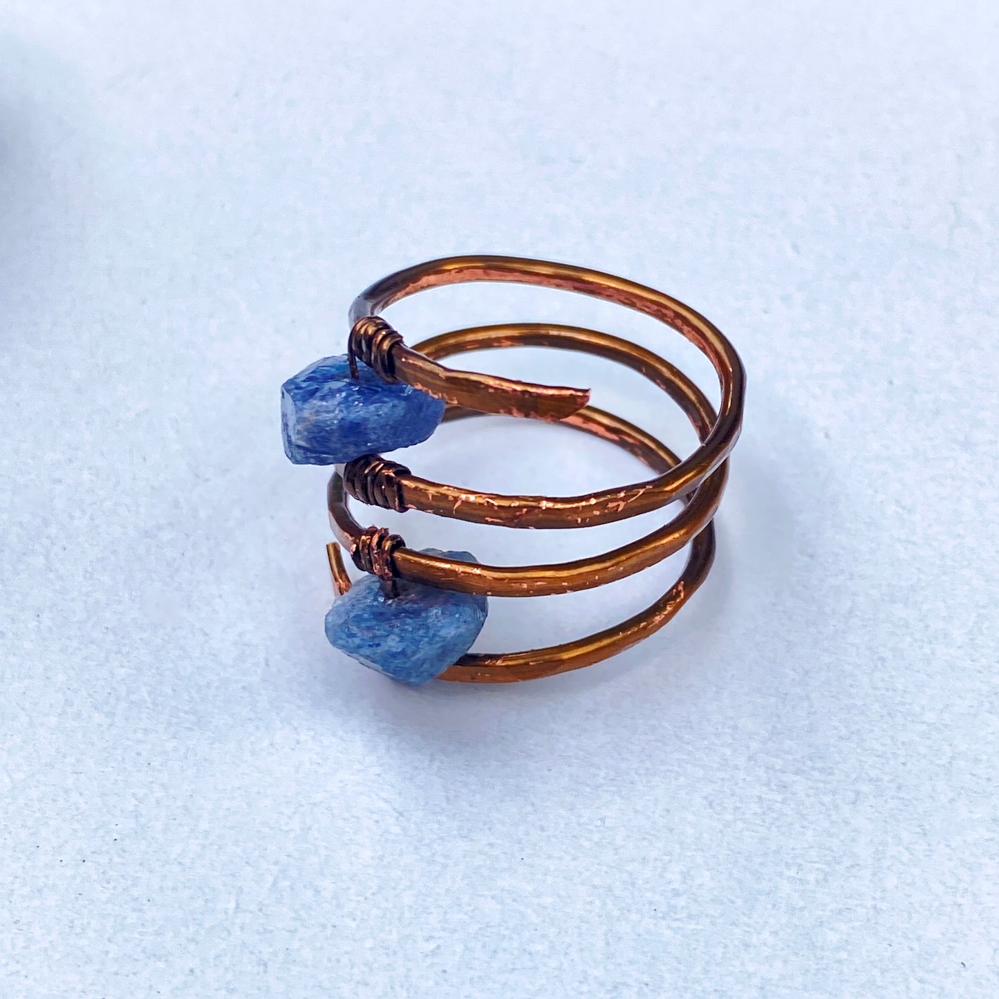 Blue Sapphire gemstone on hand hammered Bronze Ring.