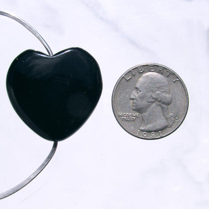 Large Onyx gemstone Heart on Sterling Silver Bangle Bracelet