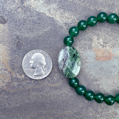 Green Onyx Gemstone, Green Moss Agate, and Pyrite Men’s Stretch Bracelet