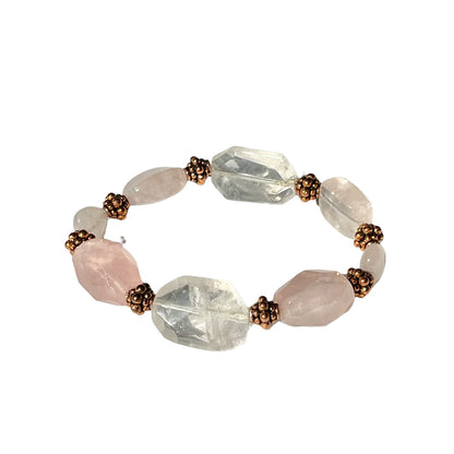 Rose Quartz and Copper Beaded Stretch Bracelet