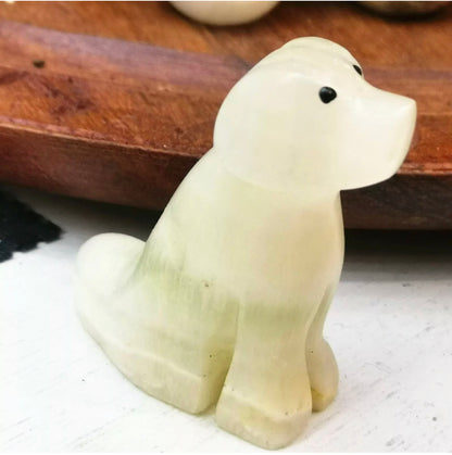 Natural white Jade gemstone dog