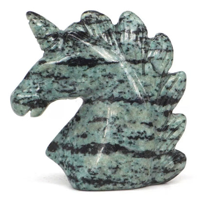 Natural Green Zebra Jasper Crystal Unicorn Head