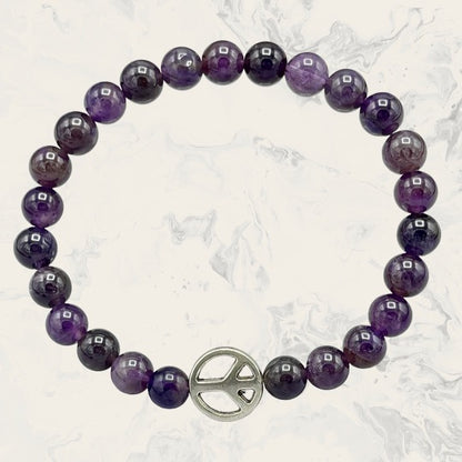 Amethyst and Peace Sign Bracelet