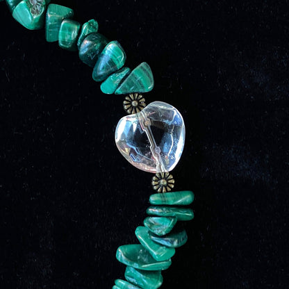 Malachite gemstone and Quartz Heart Bracelet