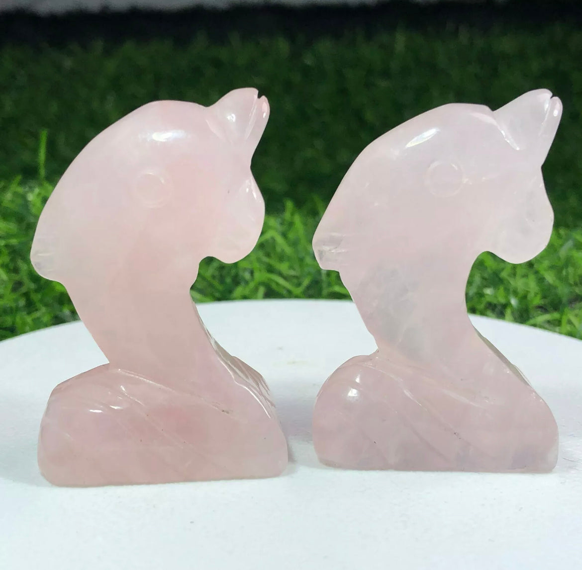 Natural Rose Quartz Dolphin semiprecious crystal gemstone figurine