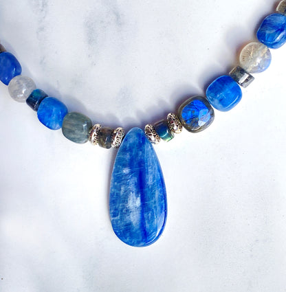 Kyanite, Labradorite gemstones, and Sterling Silver Necklace