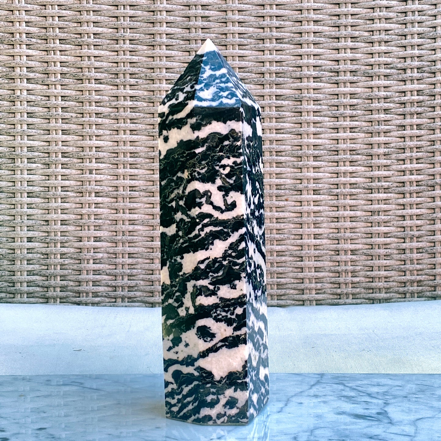 Natural Zebra Jasper gemstone Tower Point Obelisk