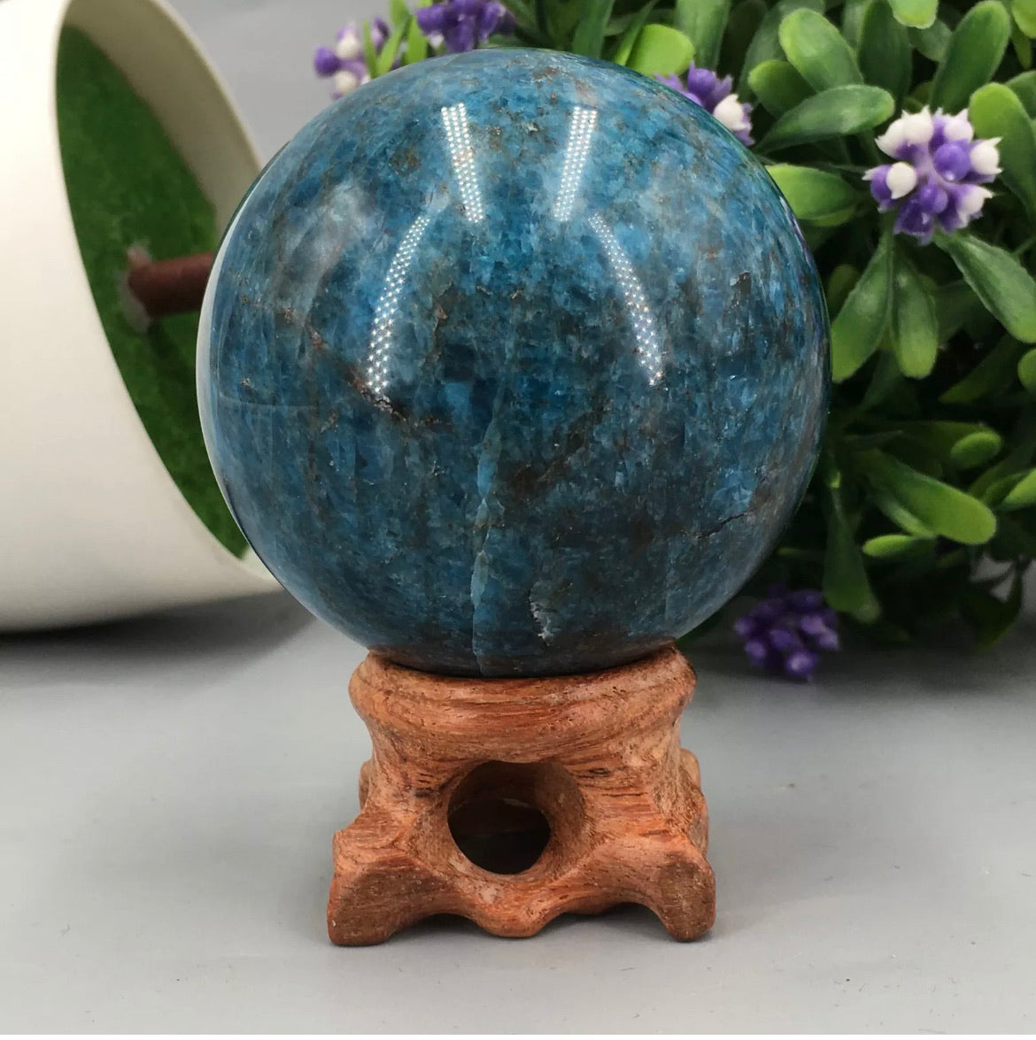 Natural Apatite Gemstone Sphere with Stand