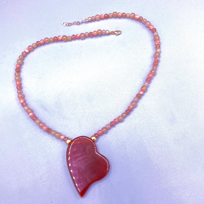 Carnelian Heart, Rhodochrosite, Lepidolite, and 14 Kt Rose Gf Necklace