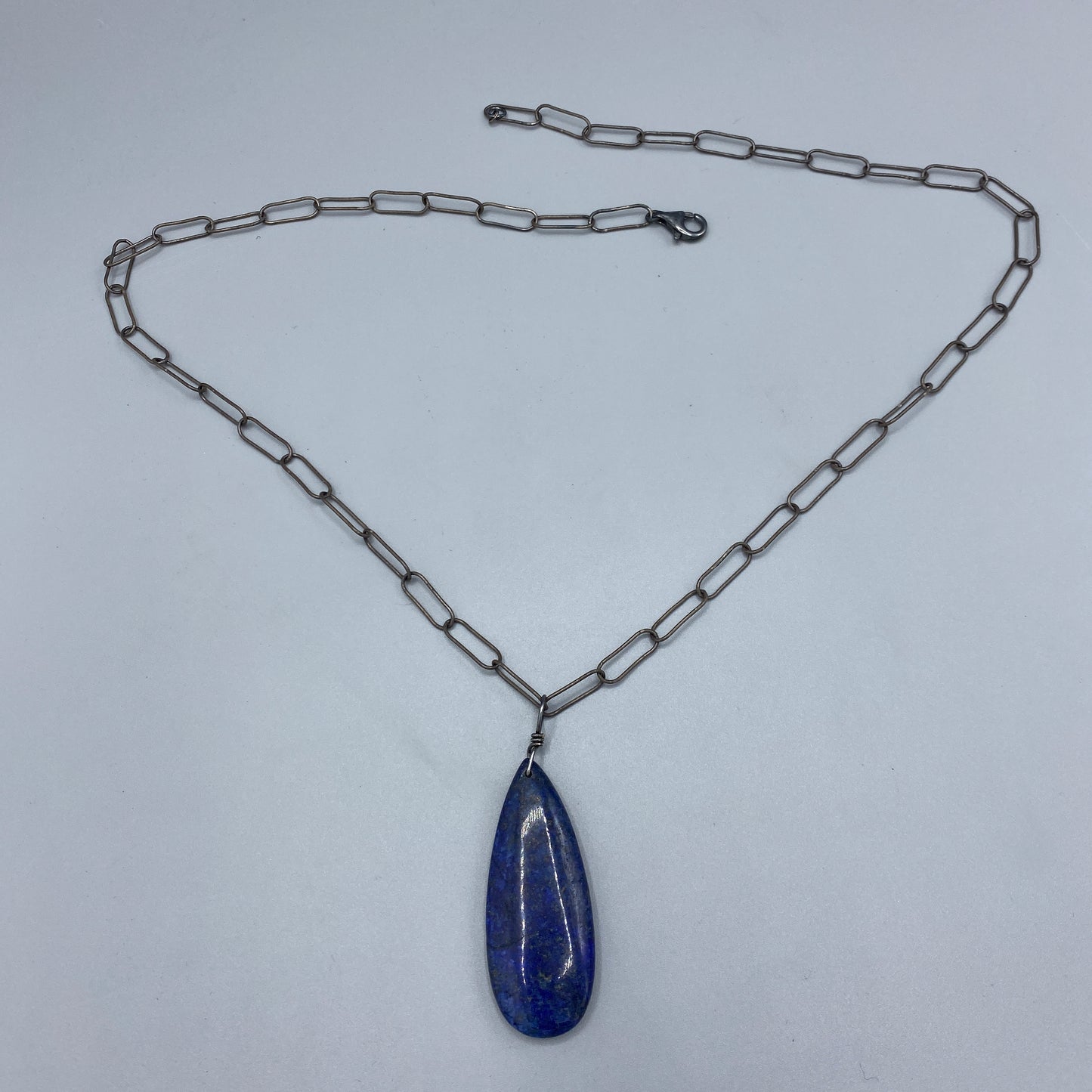 Lapis Lazuli Gemstone pendant on Silver chain necklace