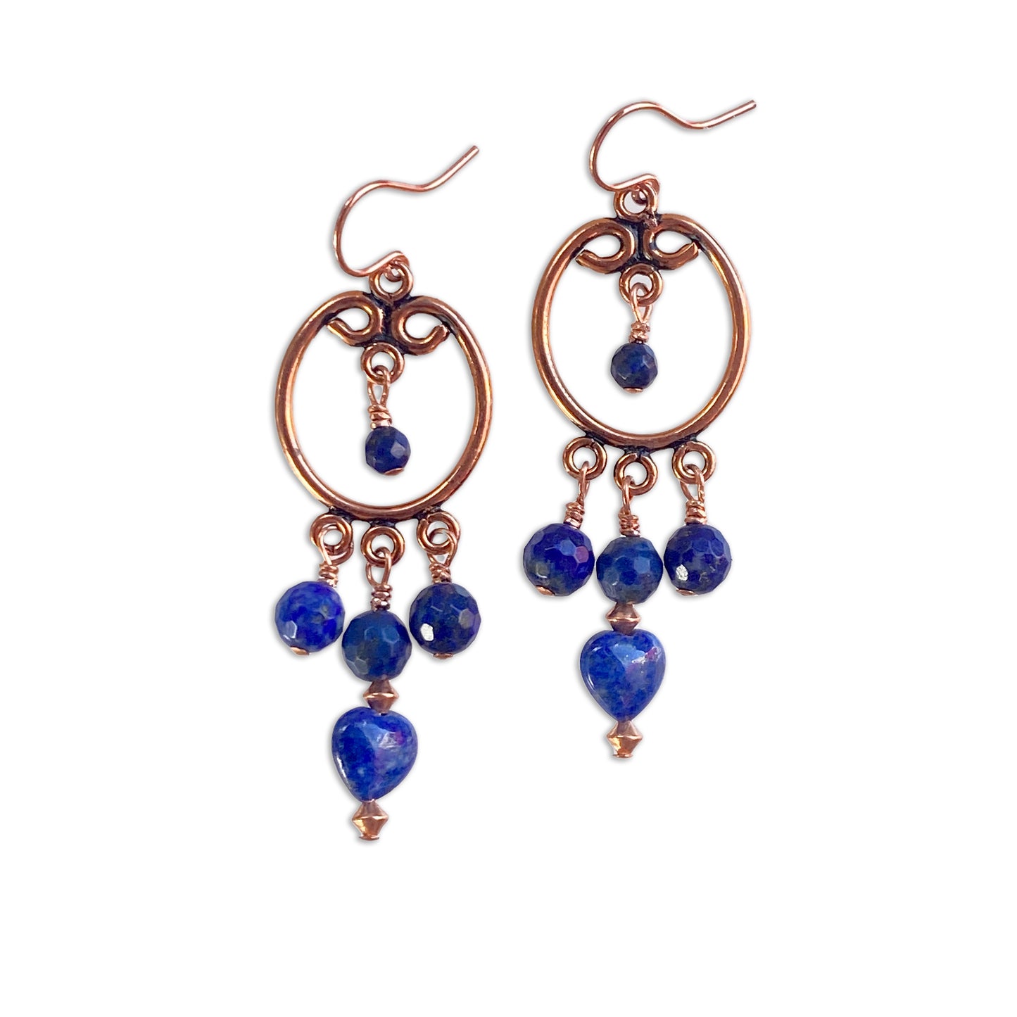 Lapis Lazuli gemstone and Copper Chandelier earrings