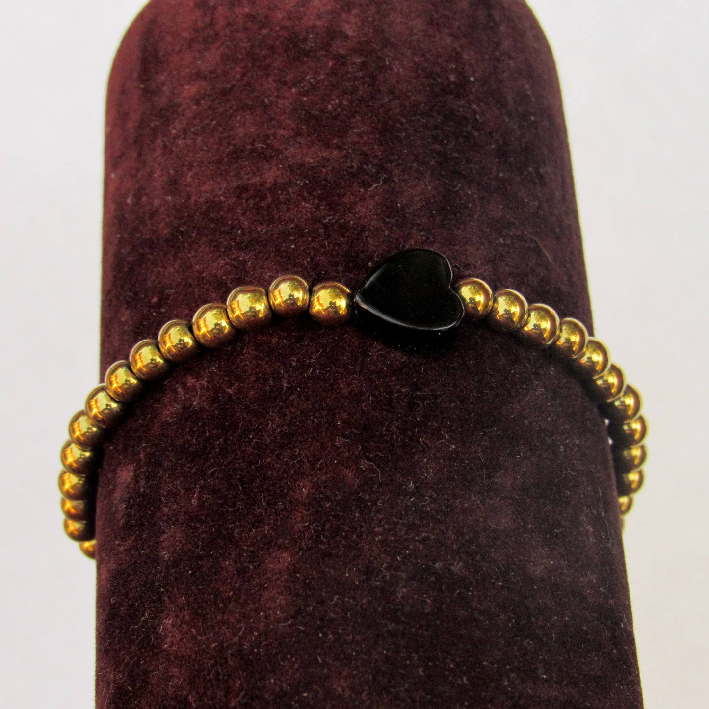 Gold Hematite and Onyx gemstone Heart "COURAGE" bracelet