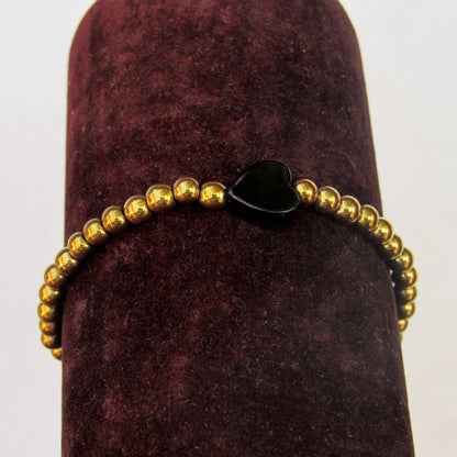 Gold Hematite and Onyx gemstone Heart "COURAGE" bracelet