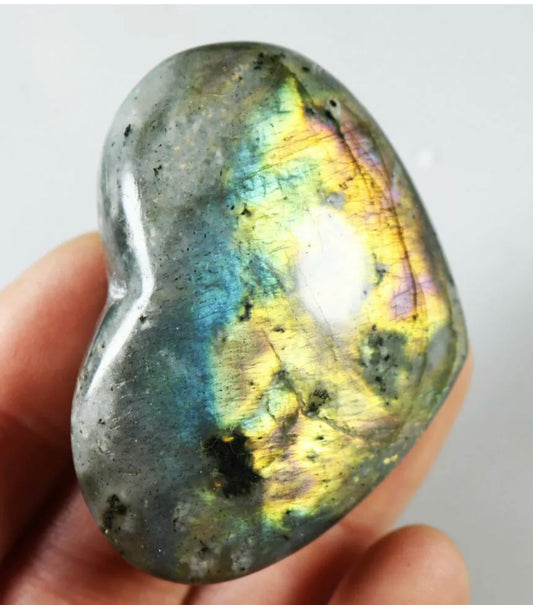 Natural Labradorite Heart Polished Rock Quartz Crystal Love Healing