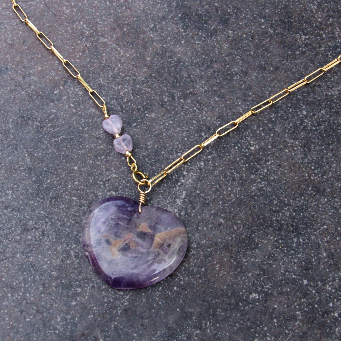 Amethyst Hearts and 14 kt GF Chain