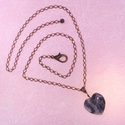 Amethyst Heart on Brass Heart Chain