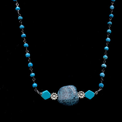 Turquoise gemstones and silver Flower Sterling Silver Necklace