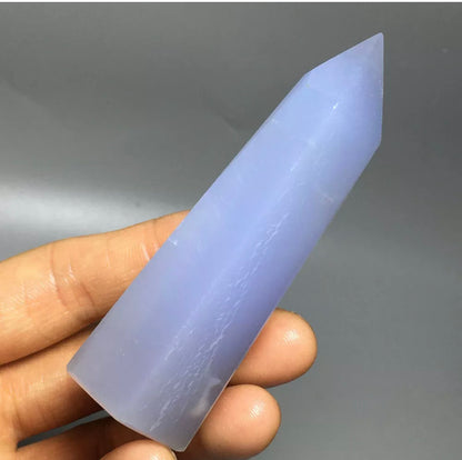 Natural Blue Chalcedony gemstone tower point obelisk