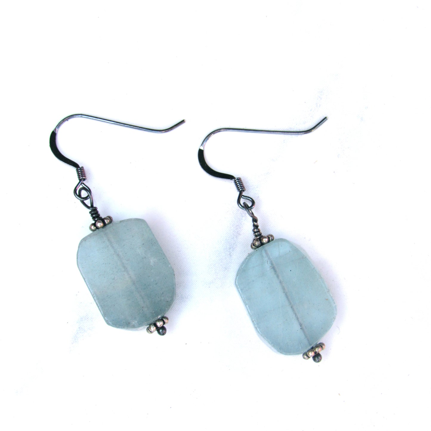 Aquamarine gemstone and Oxidized Sterling Silver Drop Earrings