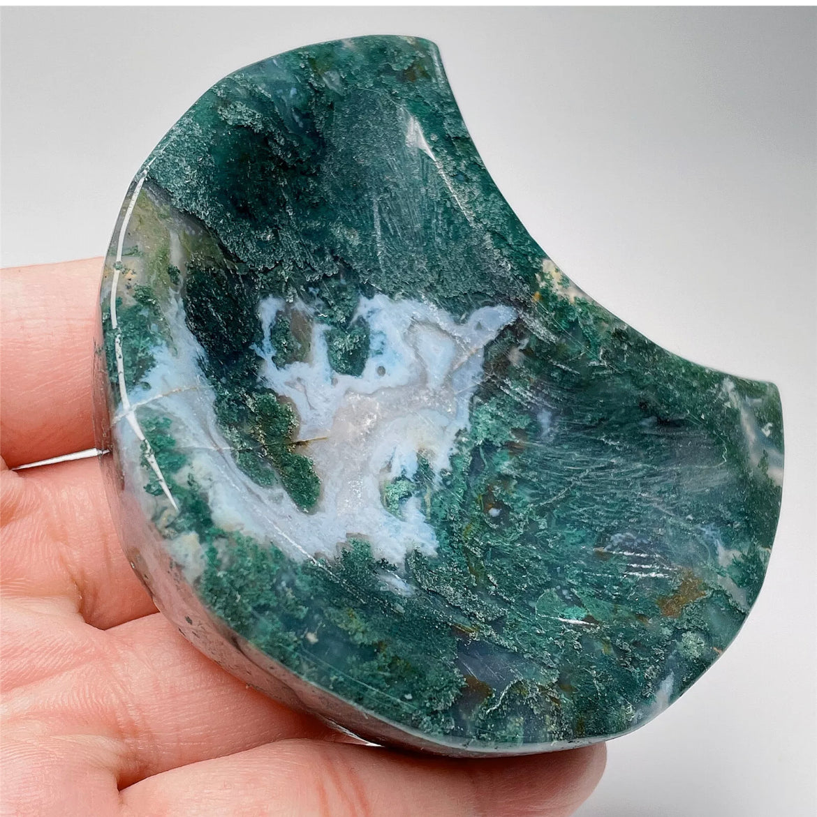 Natural Green Moss Agate Moon gemstone Jewelry dish