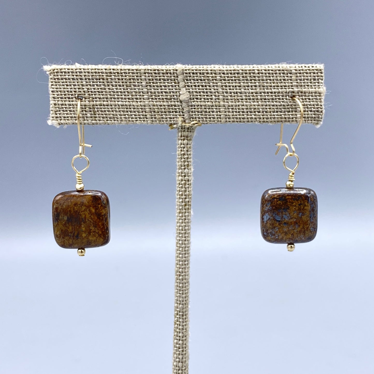 Bronzite Gemstone and 14 kt gf Drop Earrings