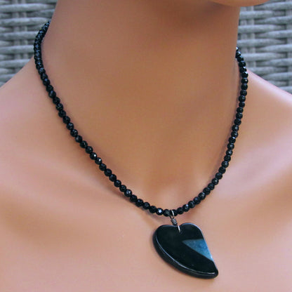 Druzy Agate gemstone Heart on Onyx Necklace