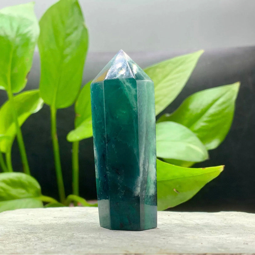 Natural Fluorite Obelisk Quartz Crystal Wand Point Realistic Healing