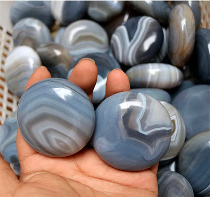 Natural Brazilian Blue Banded Agate Palm Stone