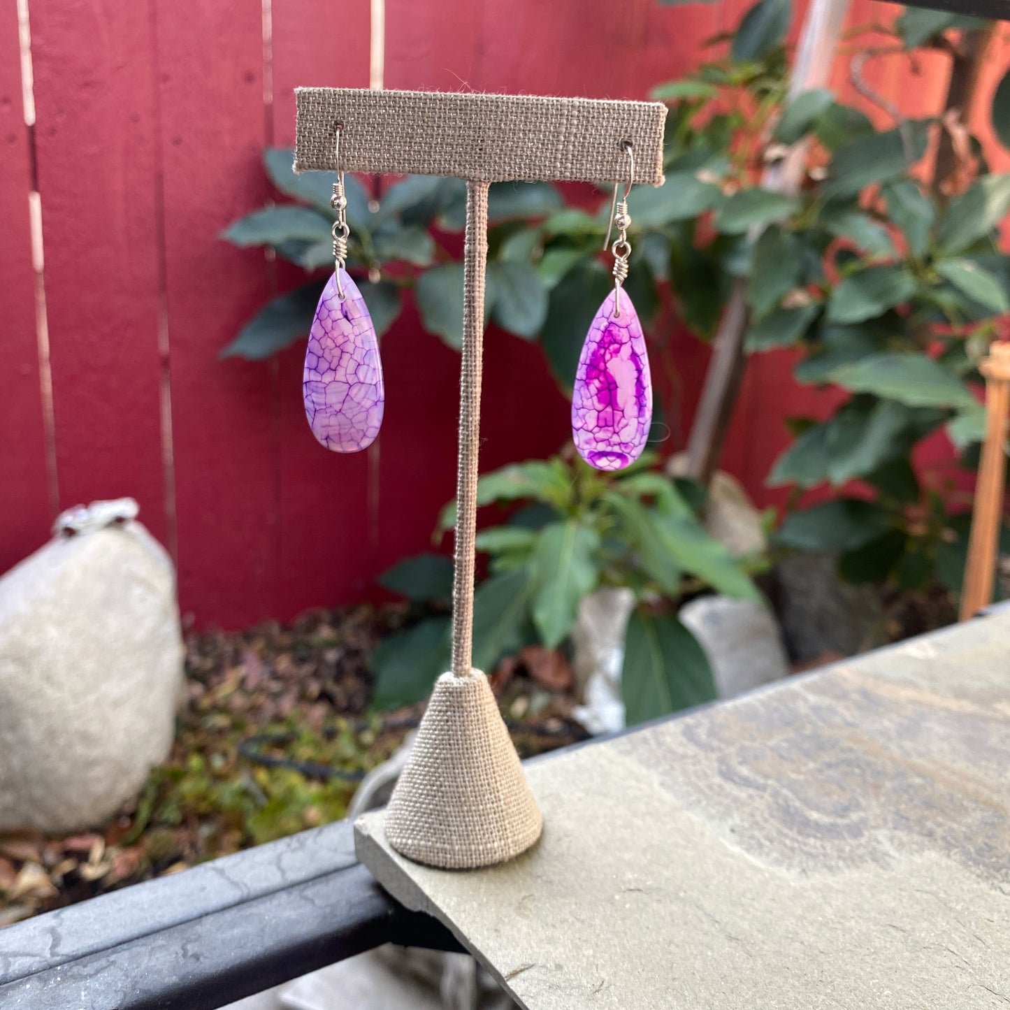 Purple Dragon’s Vein Fire Agate & Sterling Silver Earrings