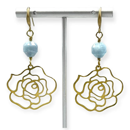 Rose and Aquamarine Earrings