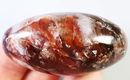 Natural Red Fire Hematoid  Quartz  Rainbow Crystal Palm Stone