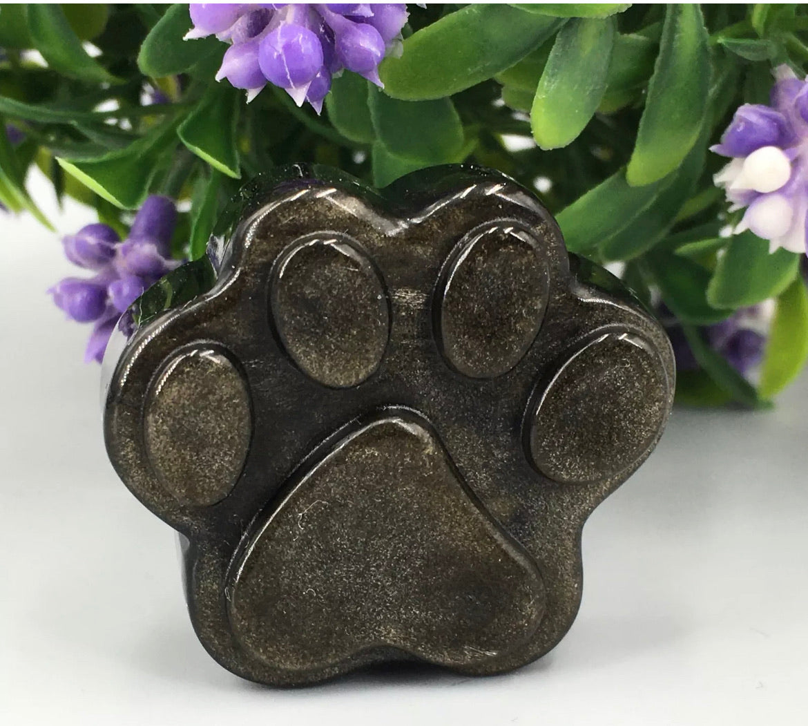 Natural Gold Obsidian gemstone carved Paw