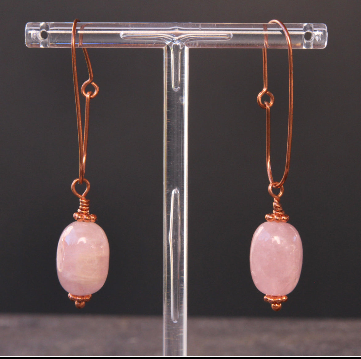 Natural Morganite gemstone Earrings Hand Wrapped with Genuine Copper