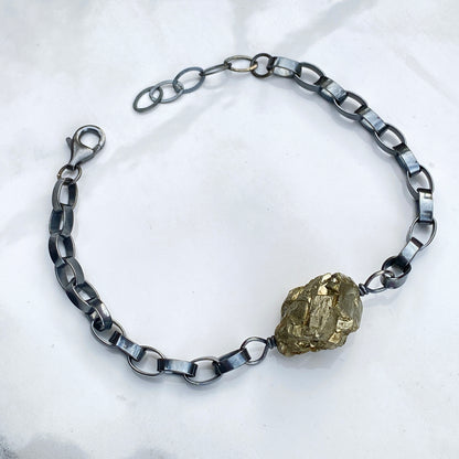 Raw Pyrite gemstone and Sterling Silver Bracelet