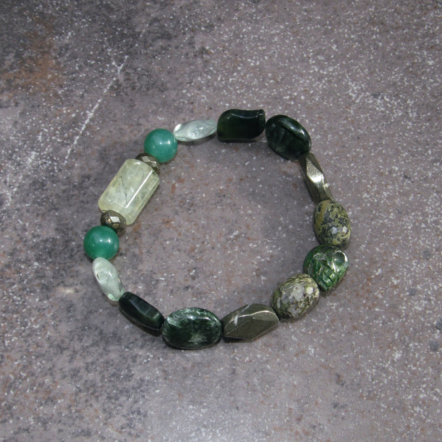 Green Prehnite Gemstone Skull Beaded Gemstone Bracelet