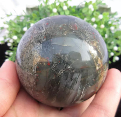 Natural African Bloodstone sphere semiprecious crystal gemstone