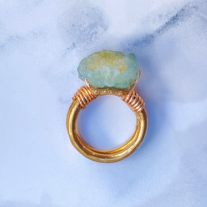 Raw Aquamarine gemstone Brass Ring