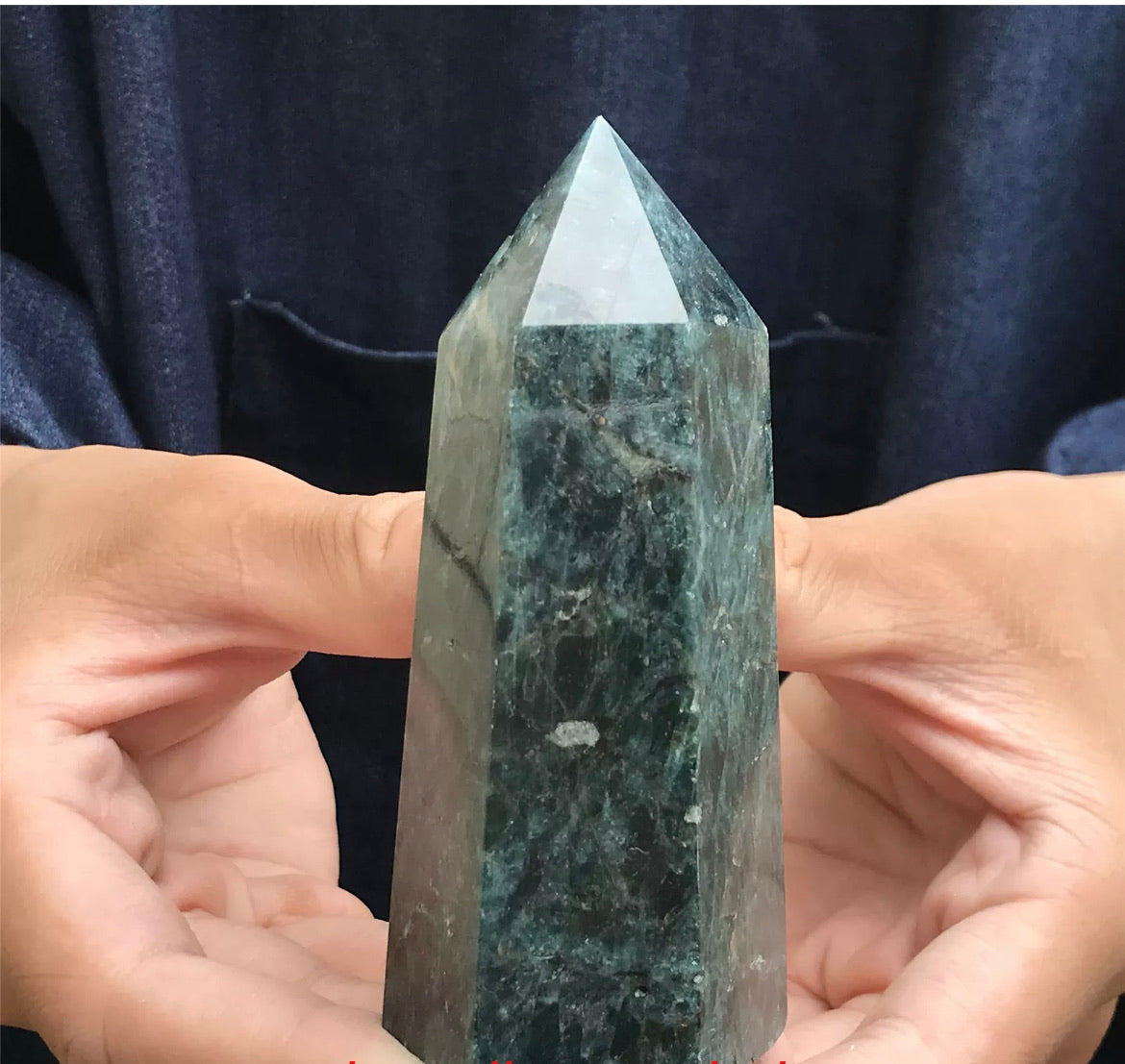 Natural Blue Apatite gemstone Tower Point Obelisk