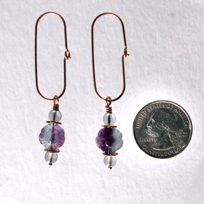 Fluorite gemstone Flowers on Copper wire loop Earrings