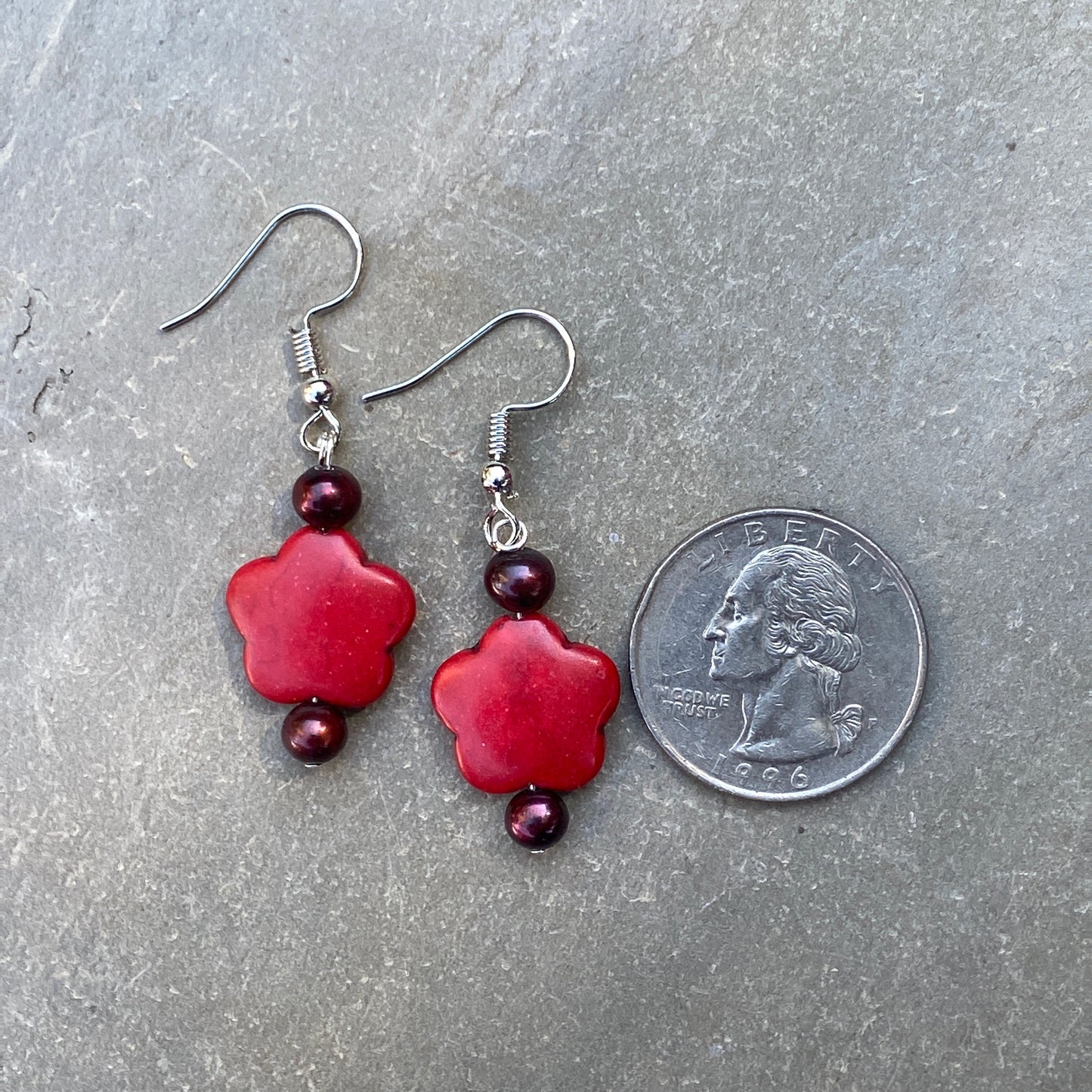 Mini howlite Flower and fresh water pearl drop earrings