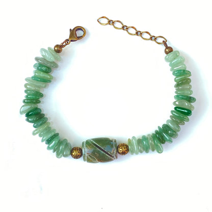 Green Aventurine gemstone with brass accents Bracelet