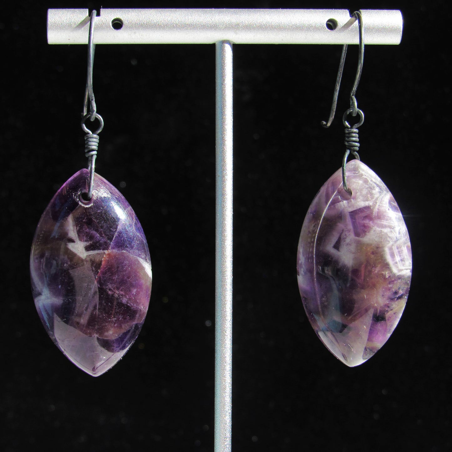 Amethyst Gemstone and Oxidized Sterling Silver Drop Earrings