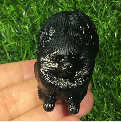 Chow dog Carved Natural Black Obsidian gemstone