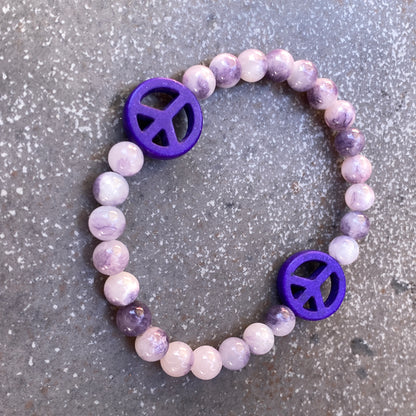 “Tie dye” Genuine Jade Gemstone Peace Sign Stretch Bracelets