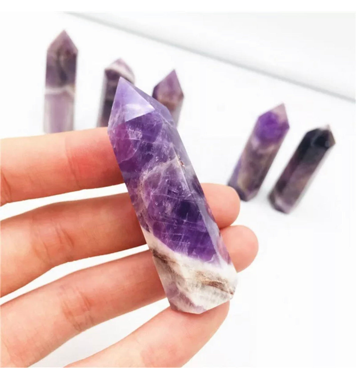 Natural Banded Chevron Dream Amethyst Quartz Crystal Point Wand Healing